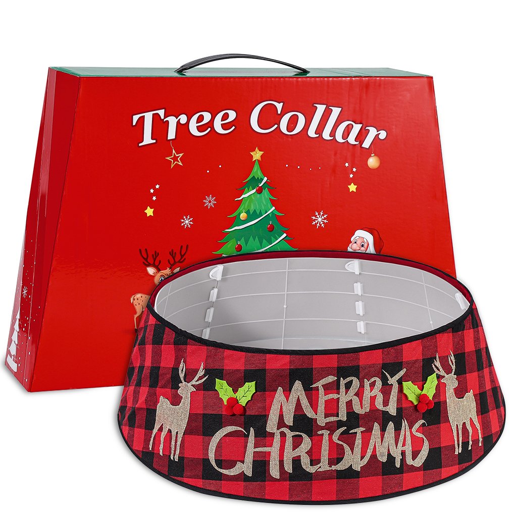 Christmas Tree Collar With Red Black Plaid Pattern