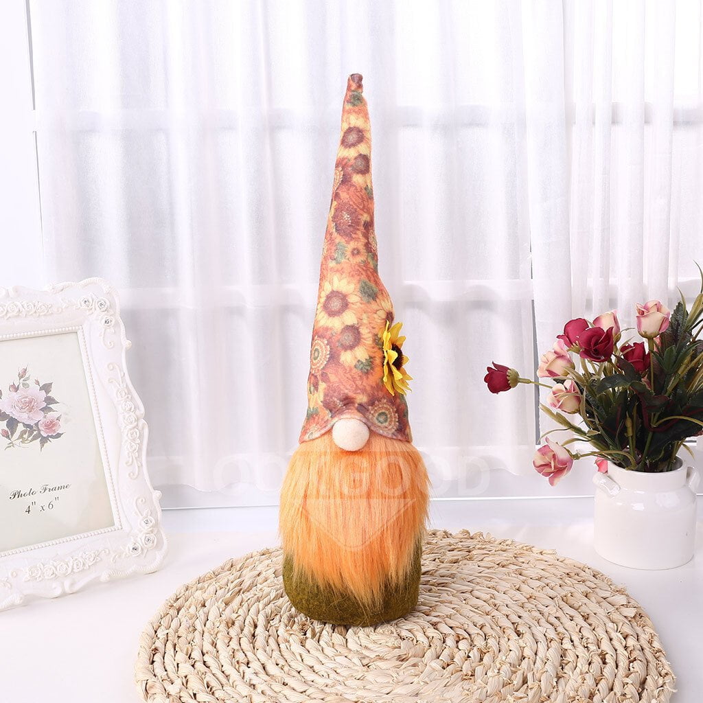 Handmade Plush Gnome With Pumpkin And Flower For Holiday Gift