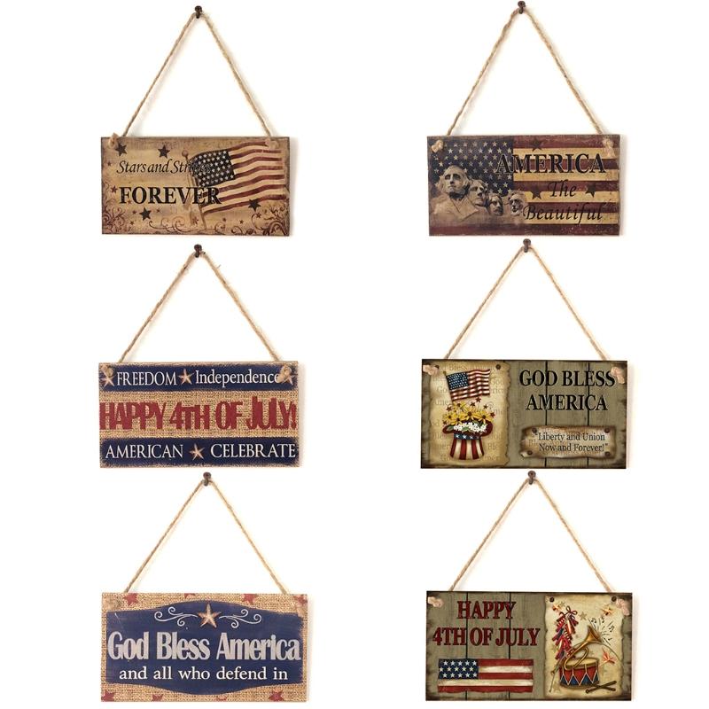 (Buy 4 Get 2 Free)Wooden Plaque Sign Adornment For Independence Day Decoration