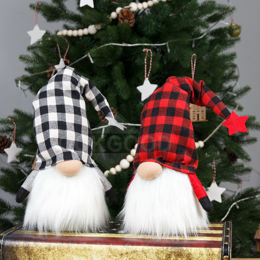 Plush Gnome Elf With Plaid Hat For Christmas Gift And Decoration