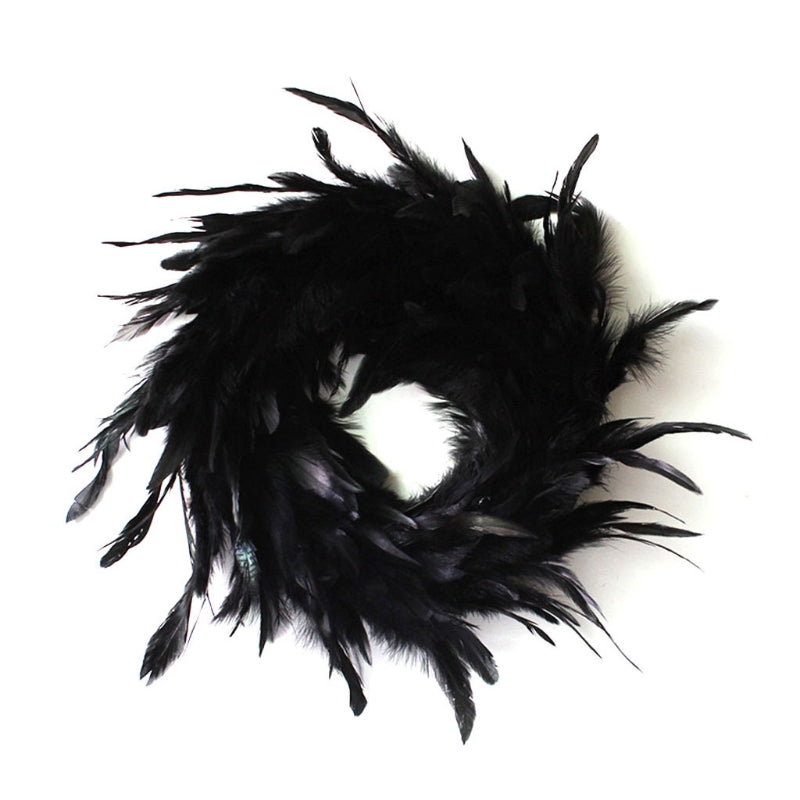11 Inch Black Natural Cocktail Feather Wreath Halloween Decorations Front Door