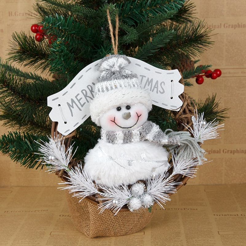 Cute Santa Claus Snowman Hanging Wreath Christmas Wreath Home Decoration