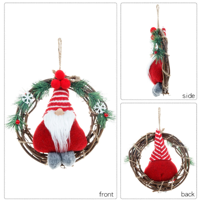 Christmas Gnomes Wreath Sign Hangers Snow Pine Branches Front Door Decor
