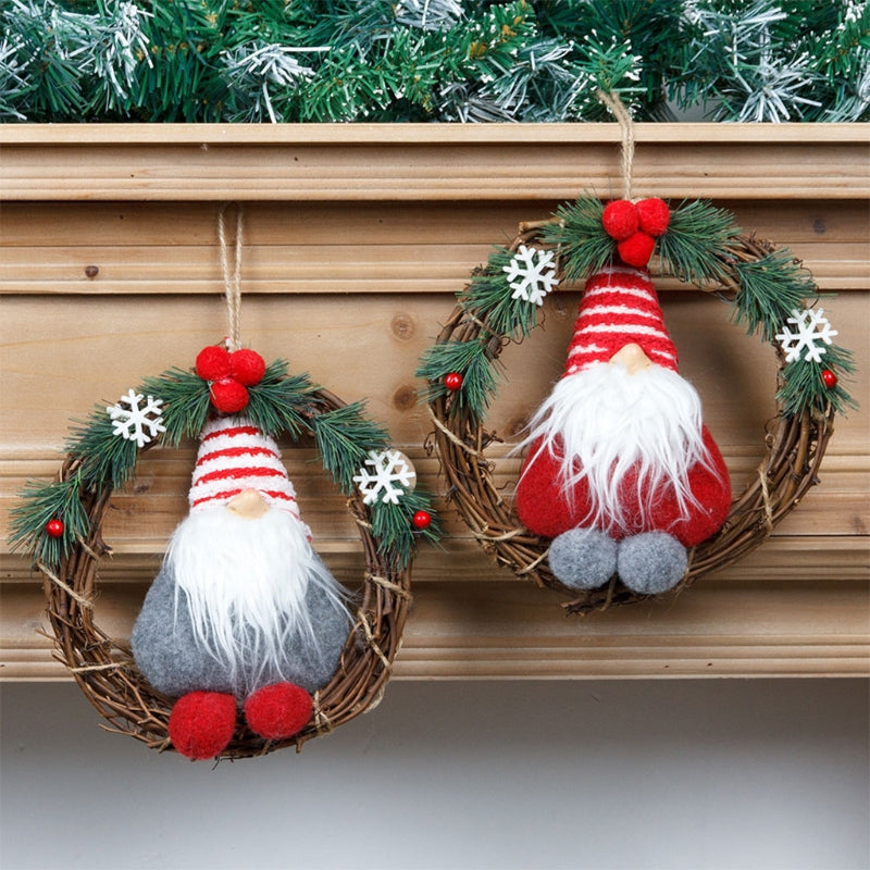 Christmas Gnomes Wreath Sign Hangers Snow Pine Branches Front Door Decor