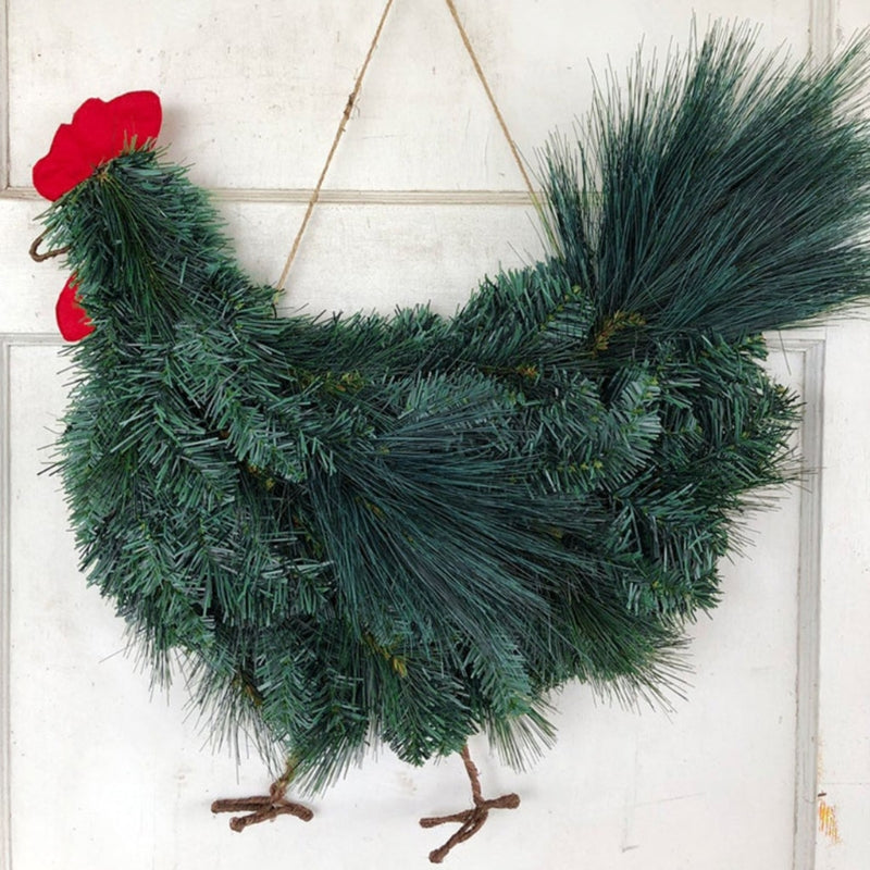 Christmas Rooster Wreath Pendant Front Door Garland Wall Hanging Decor