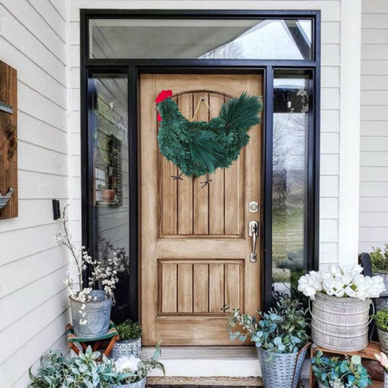 Christmas Rooster Wreath Pendant Front Door Garland Wall Hanging Decor