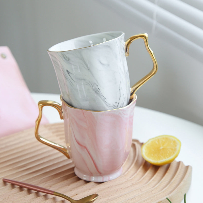 Marble Mug Ceramic Coffee Cup With Golden Handle