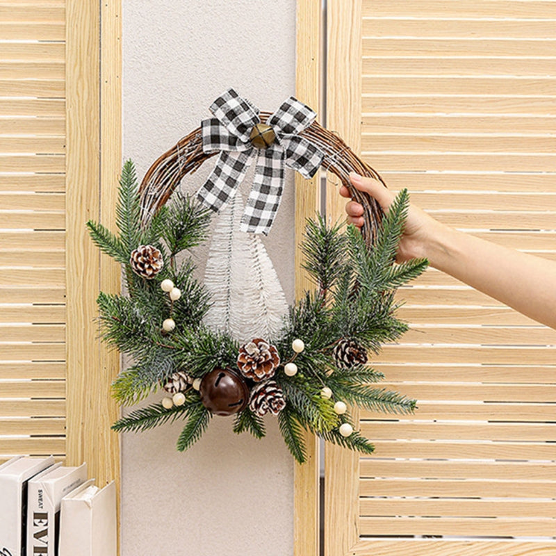 14in Christmas Wreath Rattan Artificial Garland Front Door Party Decor