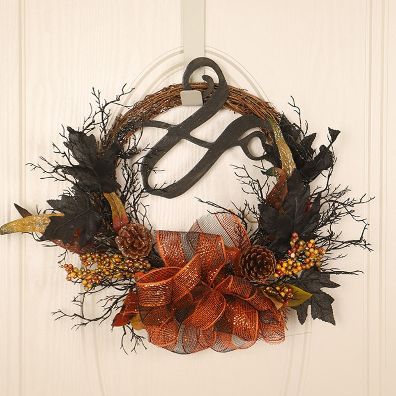 Halloween Rattan Door Wreath Mesh Ribbon Bow Garland Decor