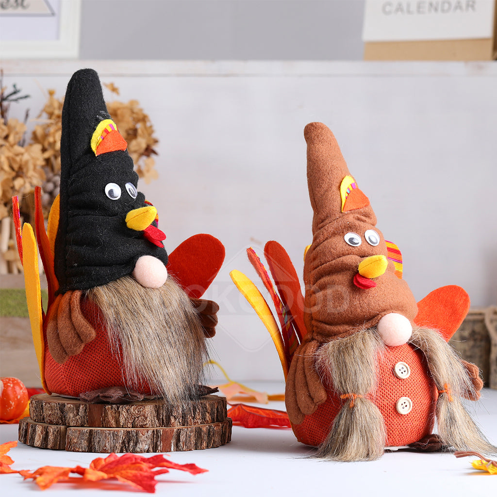 Plush Turkey Gnome Couple With Lights For Thanksgiving Gift