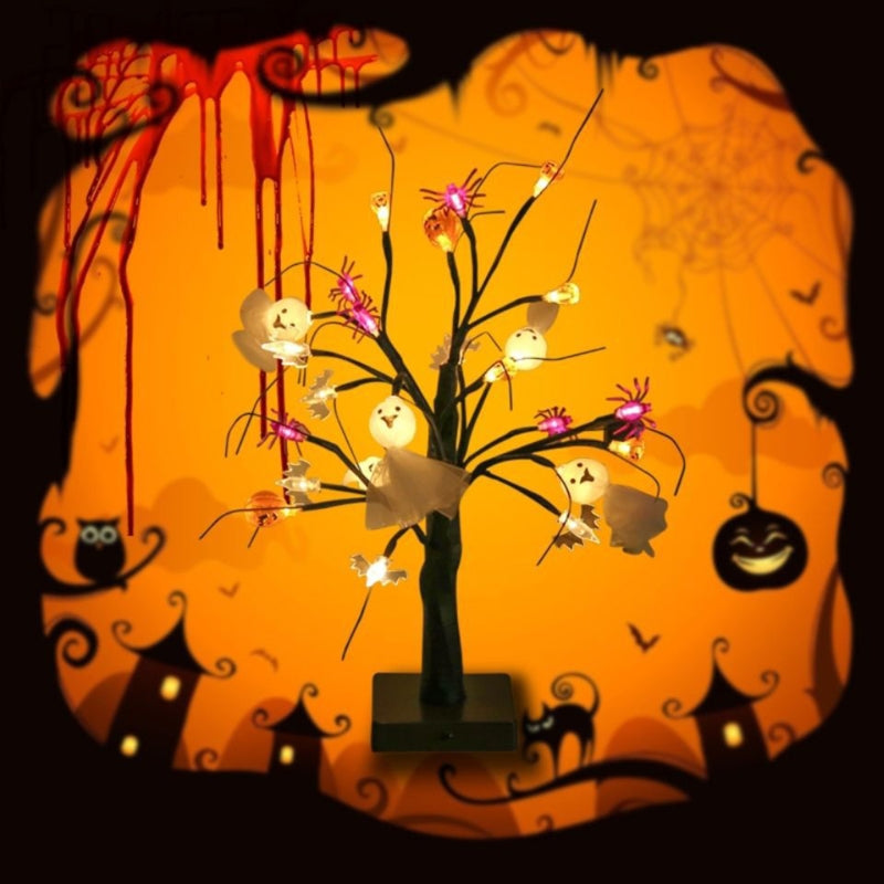 18 Inch Spooky Pumpkin Ghost Tree Light With 24 LED Lights For Halloween Decoration