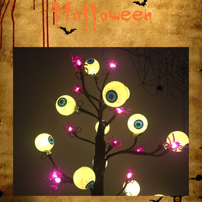 18 Inch Spooky Ghost Eye Spider Tree Light With 24 LED Lights For Halloween Decoration