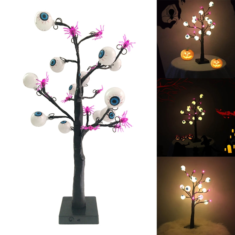18 Inch Spooky Ghost Eye Spider Tree Light With 24 LED Lights For Halloween Decoration