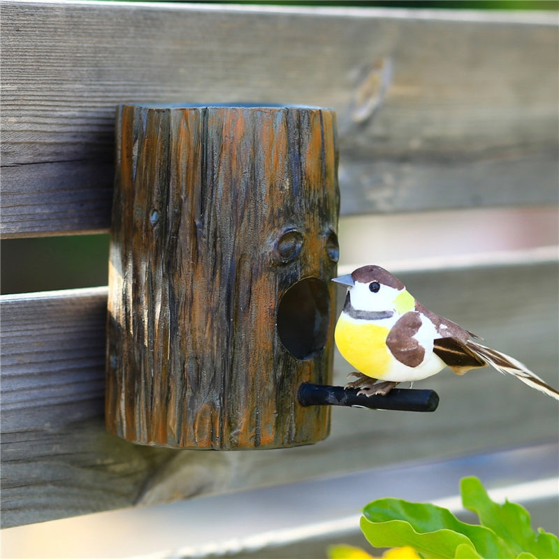 Simulation Wood Bird House Bird Feeder For Outdoor Wall Hanging