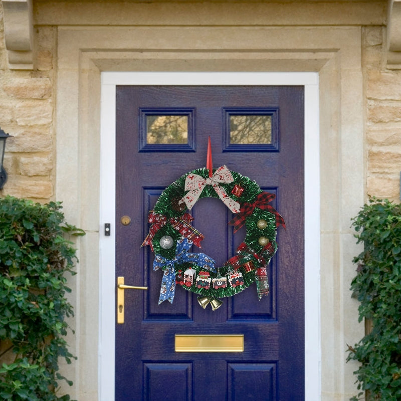 Christmas Wreath With Bow Train Bell Garland For Front Door Decor