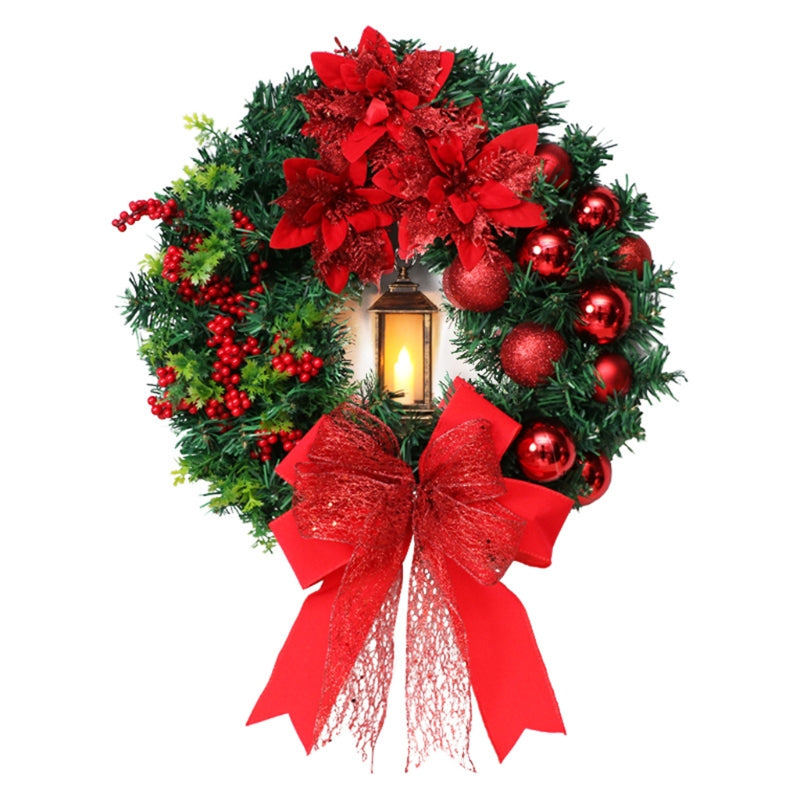 16 Inch Christmas Wreath With LED Candle Light For Door Decor