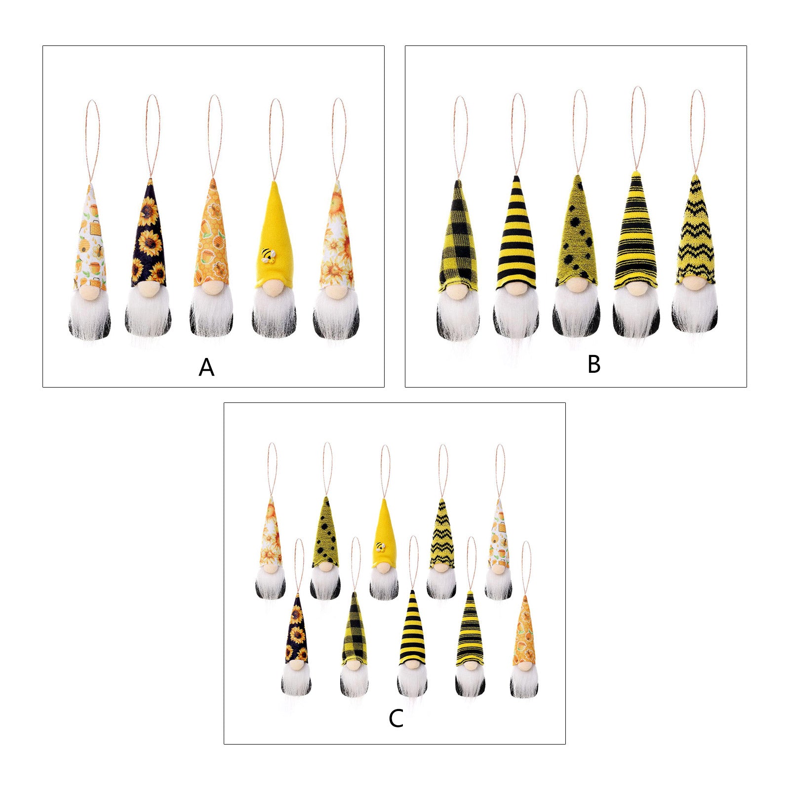 Yellow Hat Gnome Hanging Set For Holiday Decor