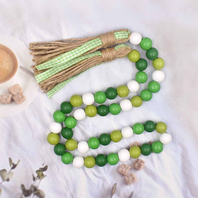 St. Patrick's Day Wood Beads Garland With Jute Rope Tassels Pendant Decor