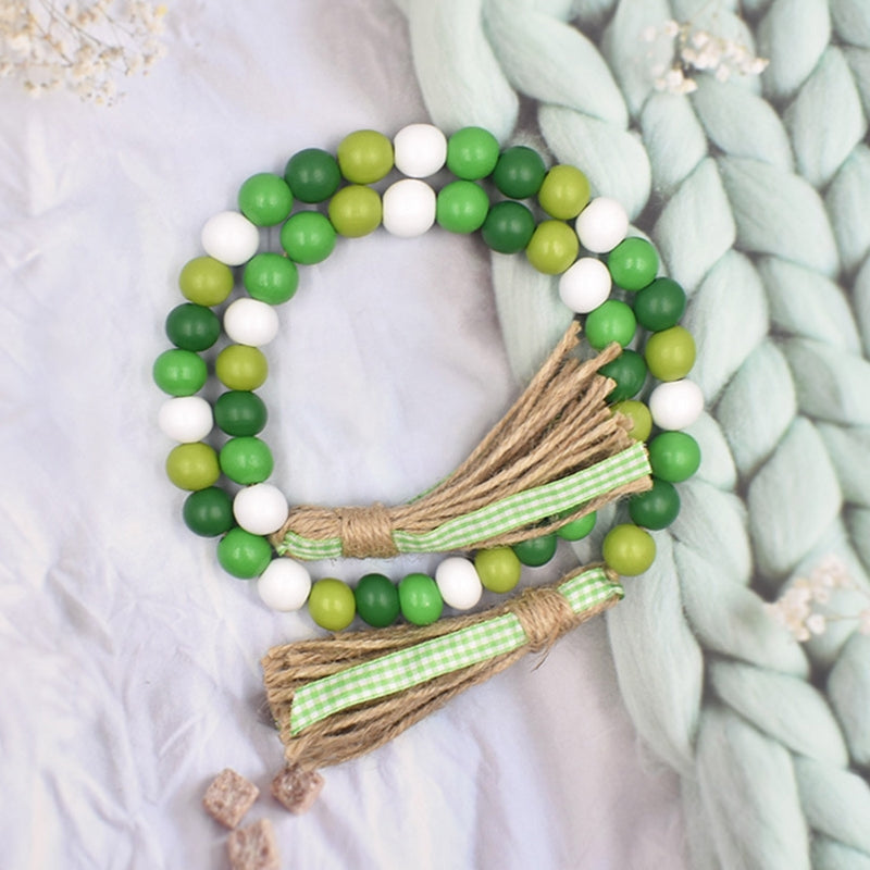 St. Patrick's Day Wood Beads Garland With Jute Rope Tassels Pendant Decor