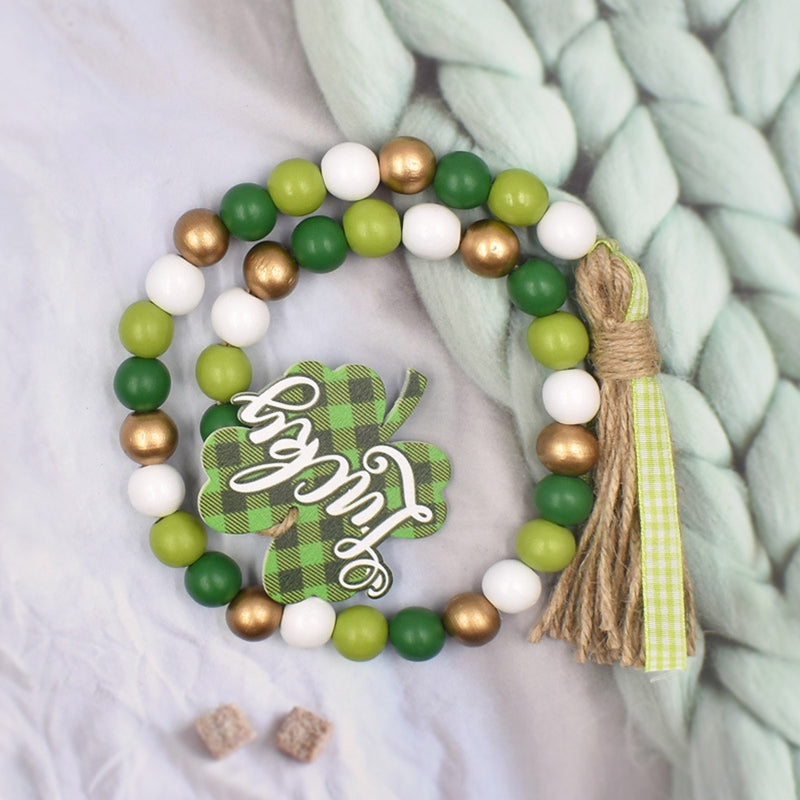 Wood Beads Garland With Tassels Hat Pendant For St. Patrick's Day Wall Hanging