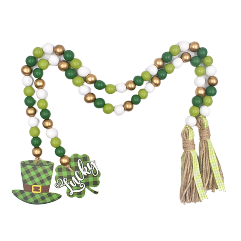 Wood Beads Garland With Tassels Hat Pendant For St. Patrick's Day Wall Hanging