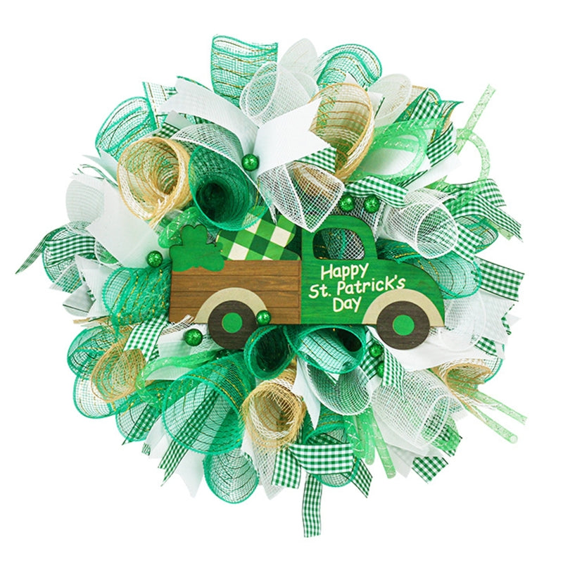 Saint Patrick's Day Clover Wreath With Wooden Car Sign