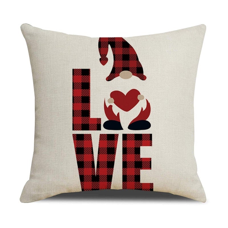 18x18 Inch Valentine's Day Love Gnome Pillowcase Plaid Cushion Case Gift