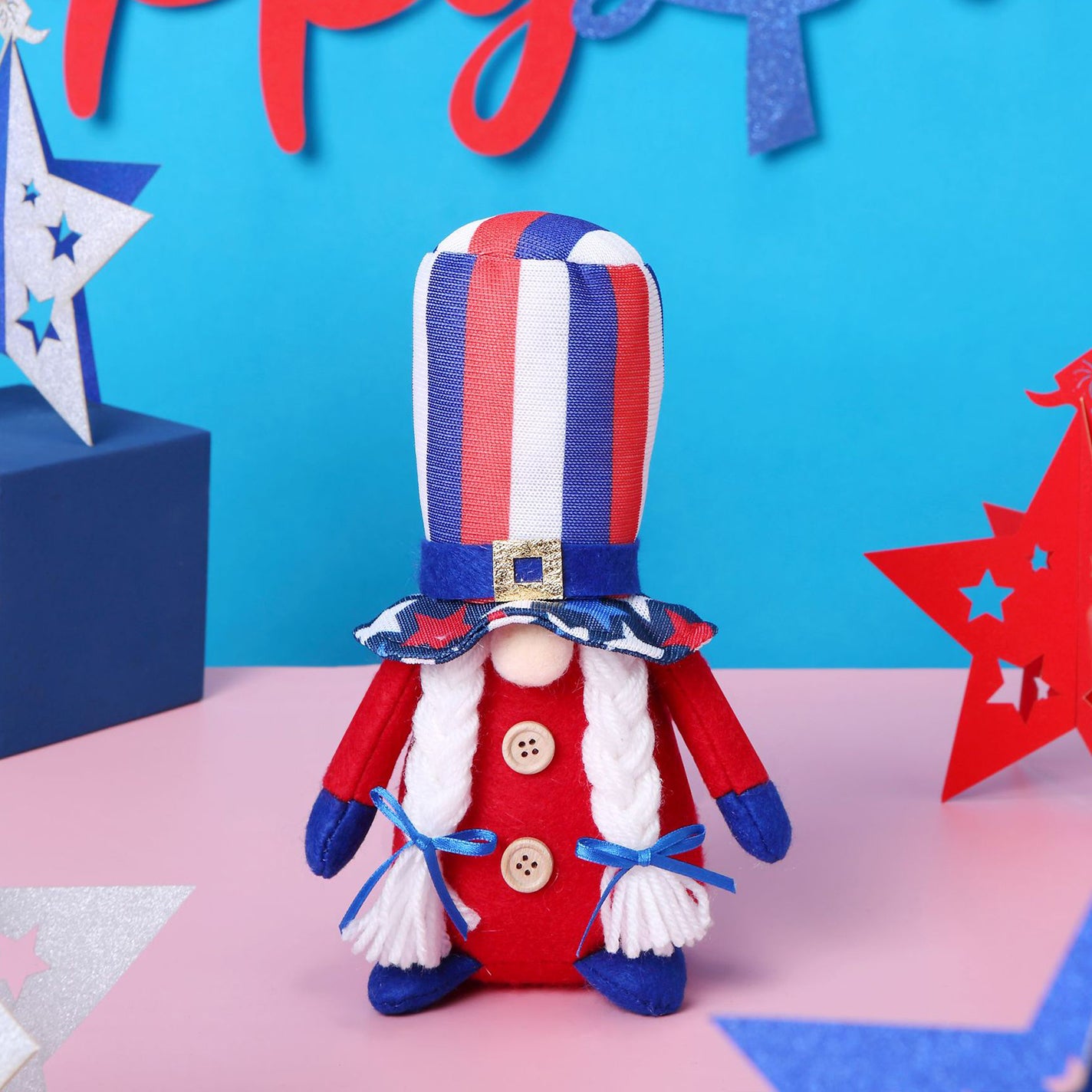 Independence Day Gnome Wearing Striped Five Pointed Star Hat