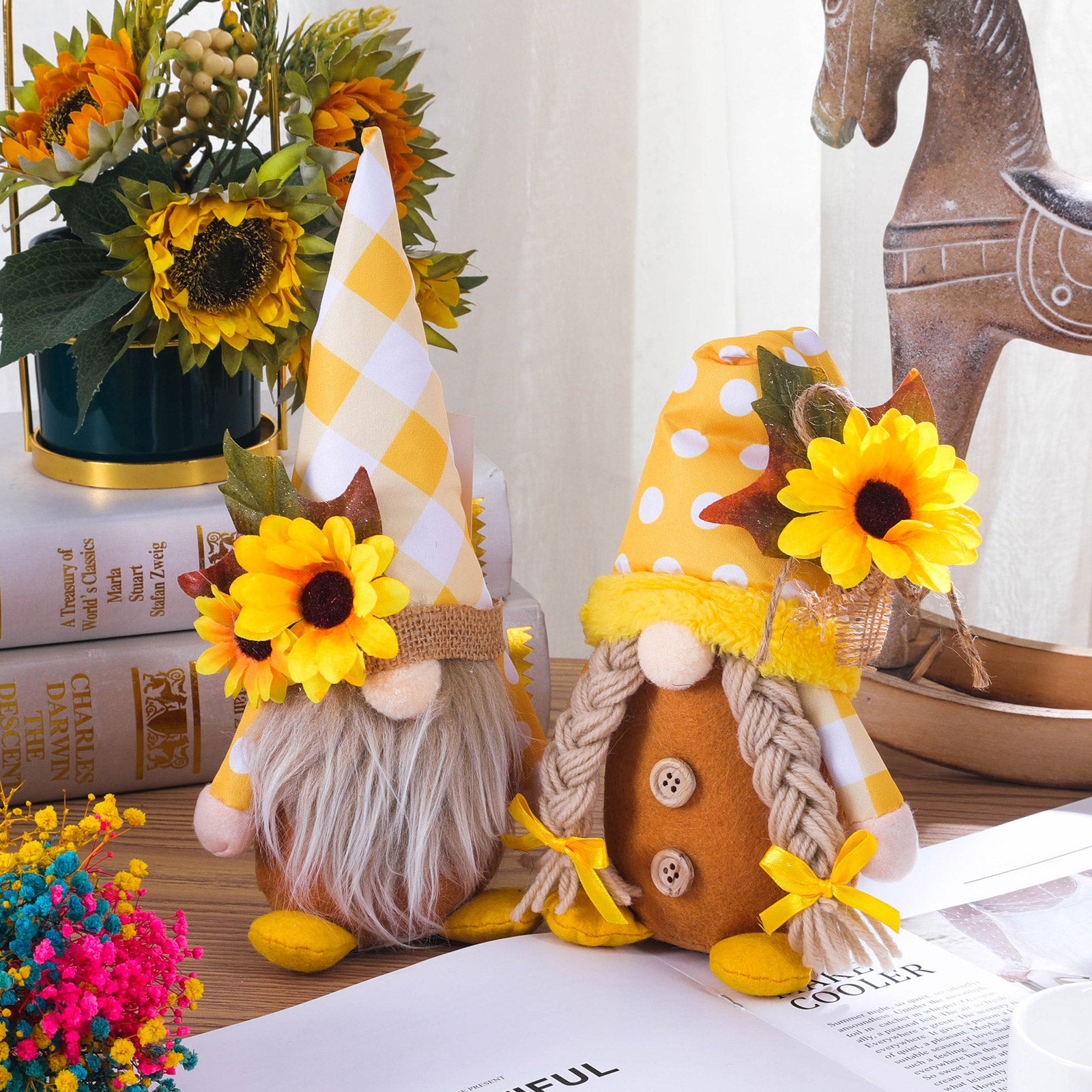 Handmade Spring Sunflower Plush Gnome Couple