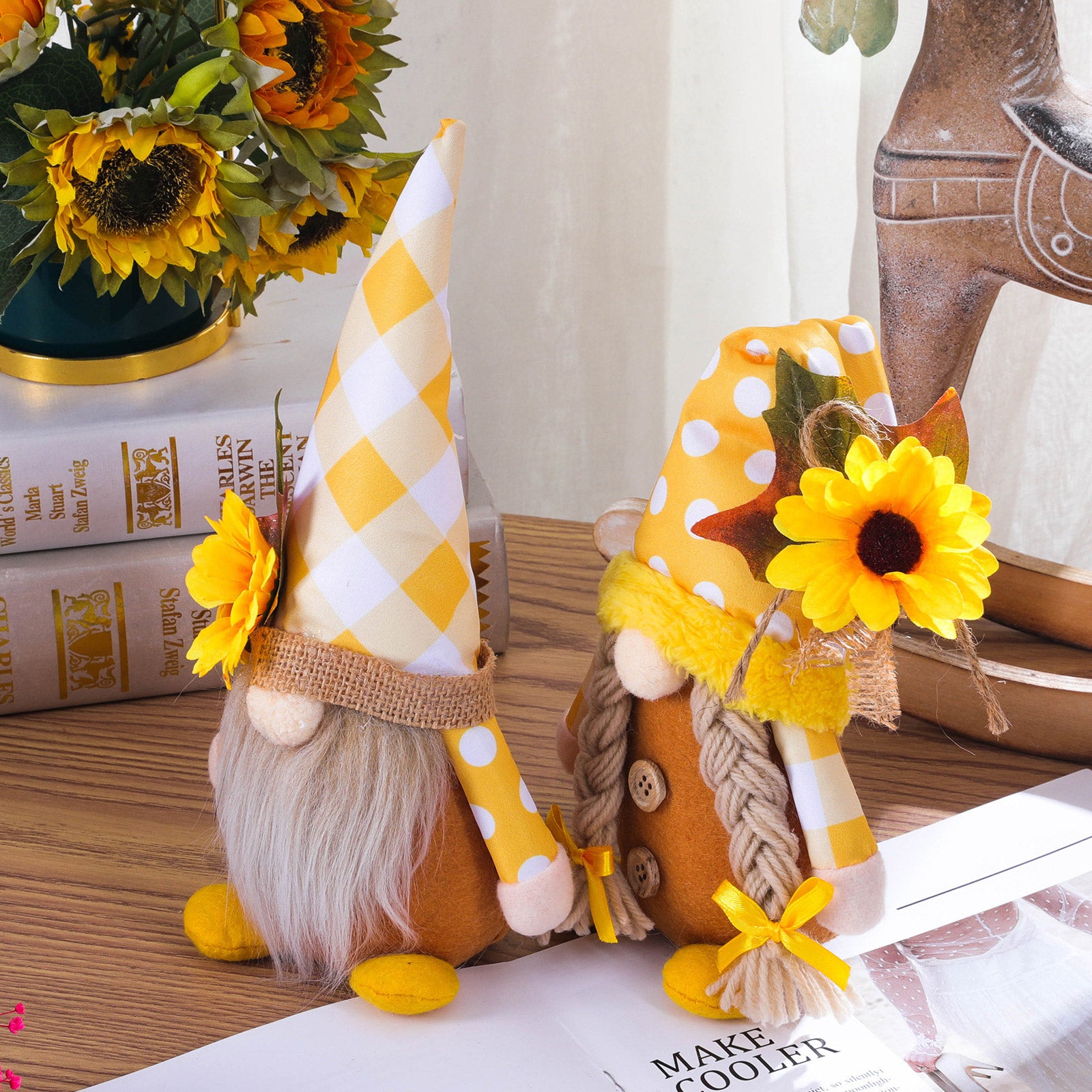 Handmade Spring Sunflower Plush Gnome Couple