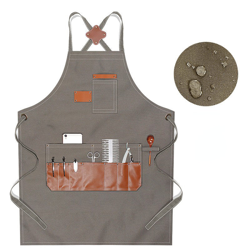 Canvas Waterproof Apron with Leather Pocket For Barber/Painting /Baking /Working