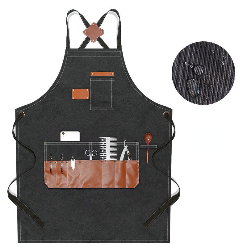Canvas Waterproof Apron with Leather Pocket For Barber/Painting /Baking /Working