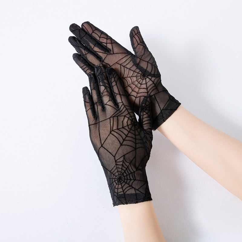 Halloween Spider Web Gloves Tattoo Cover Up Sun Protection For Driving