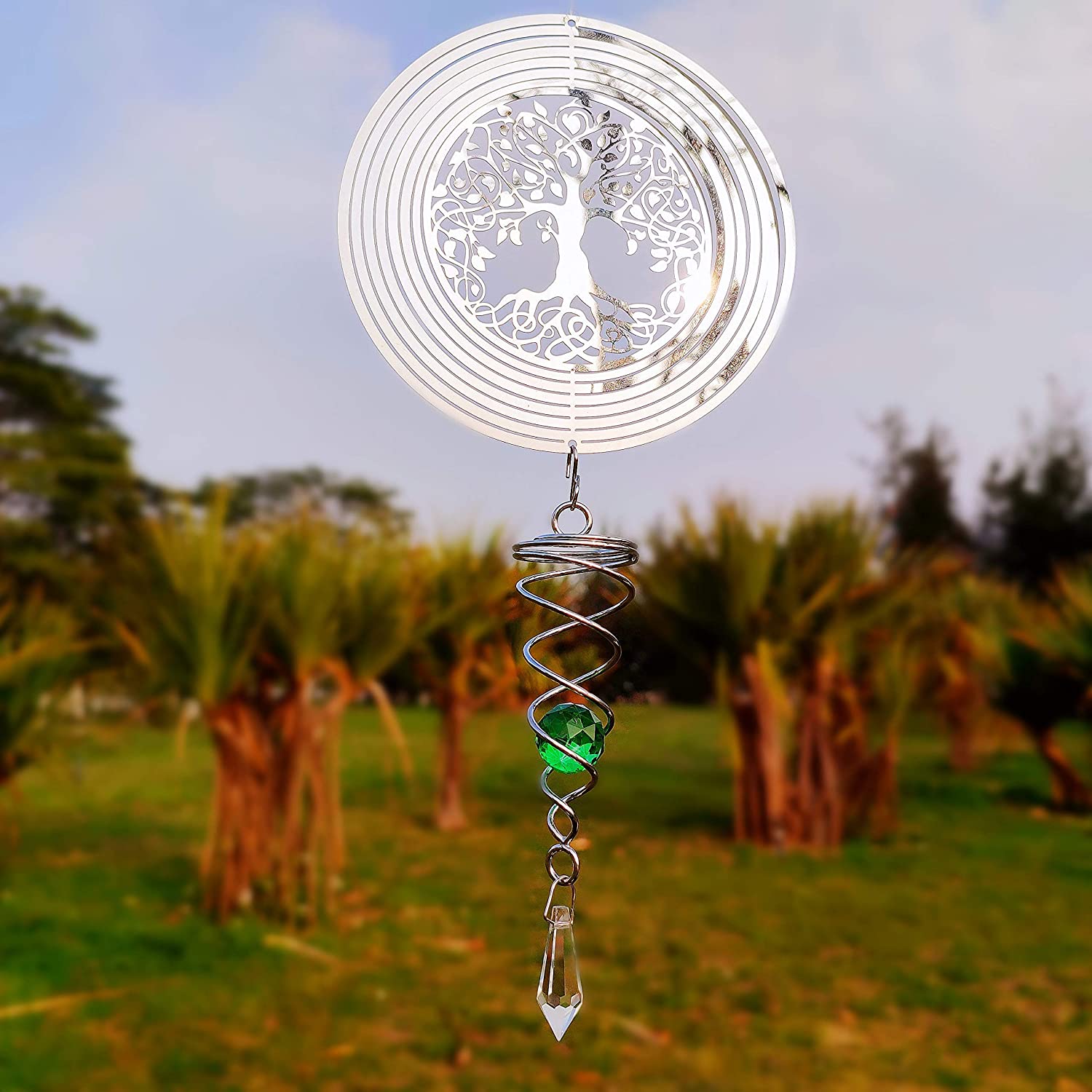Tree Of Life Wind Spinner With Crystal Suncatcher For Home And Garden Decoration