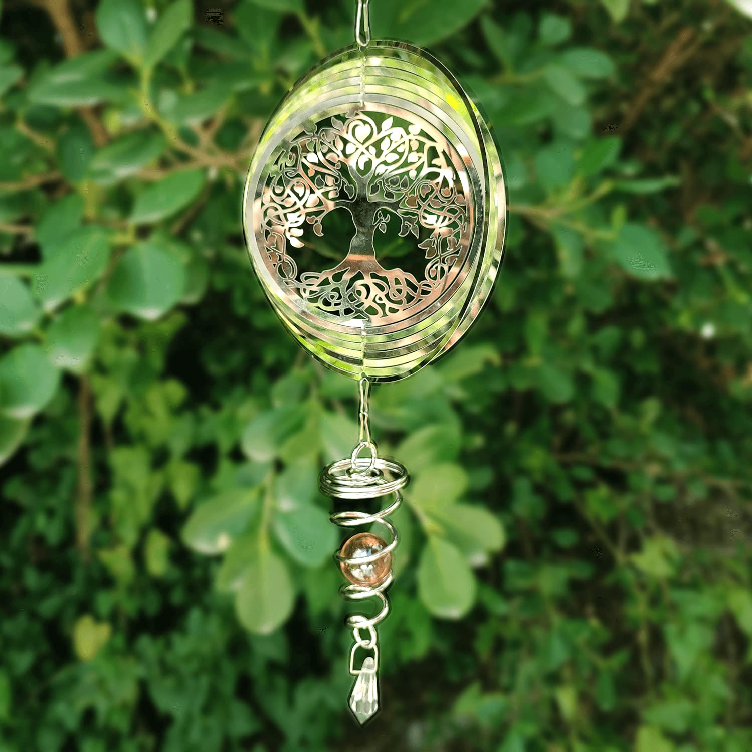 Tree Of Life Wind Spinner With Crystal Suncatcher For Home And Garden Decoration