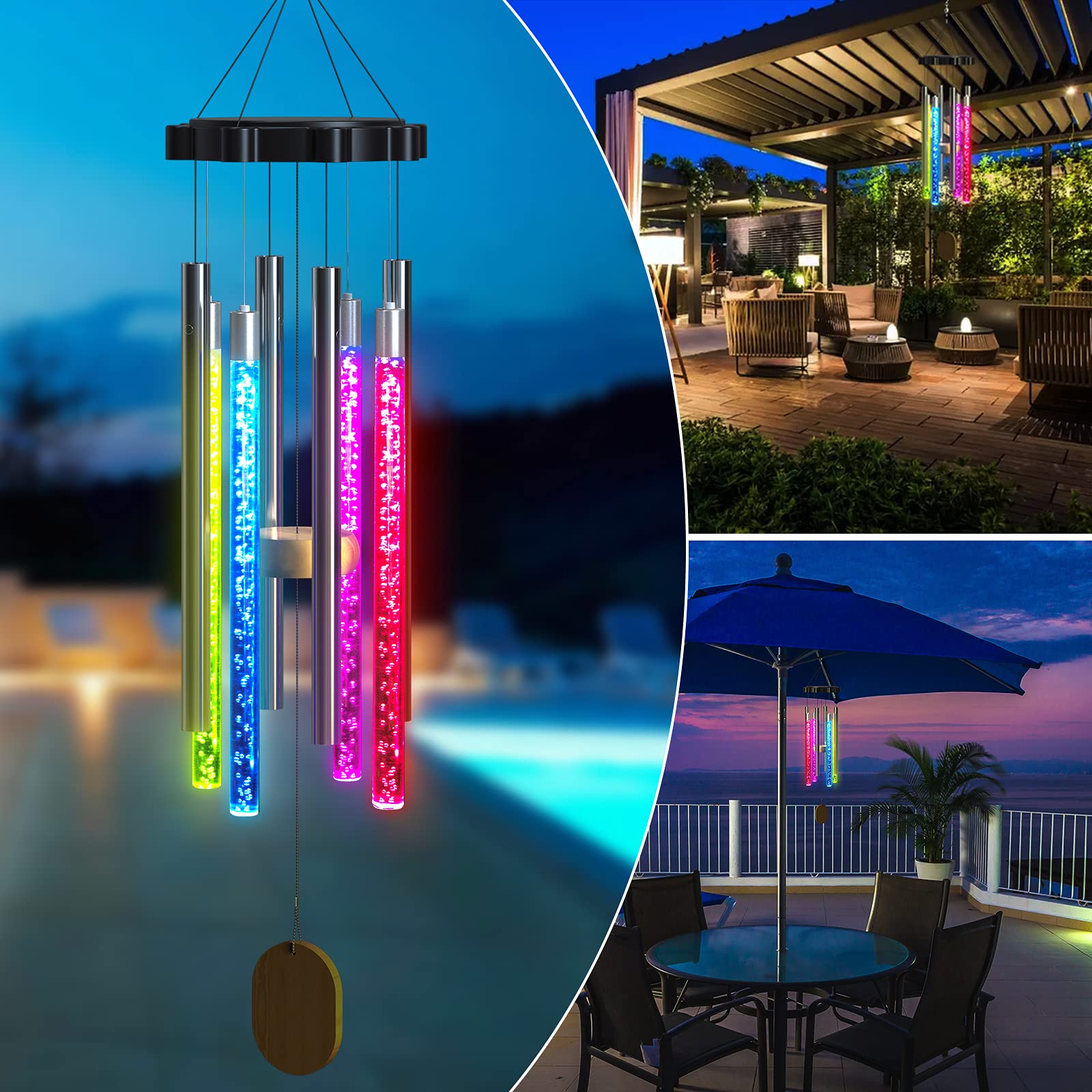 Solar Wind Chime With Color Changing RGB LED Light