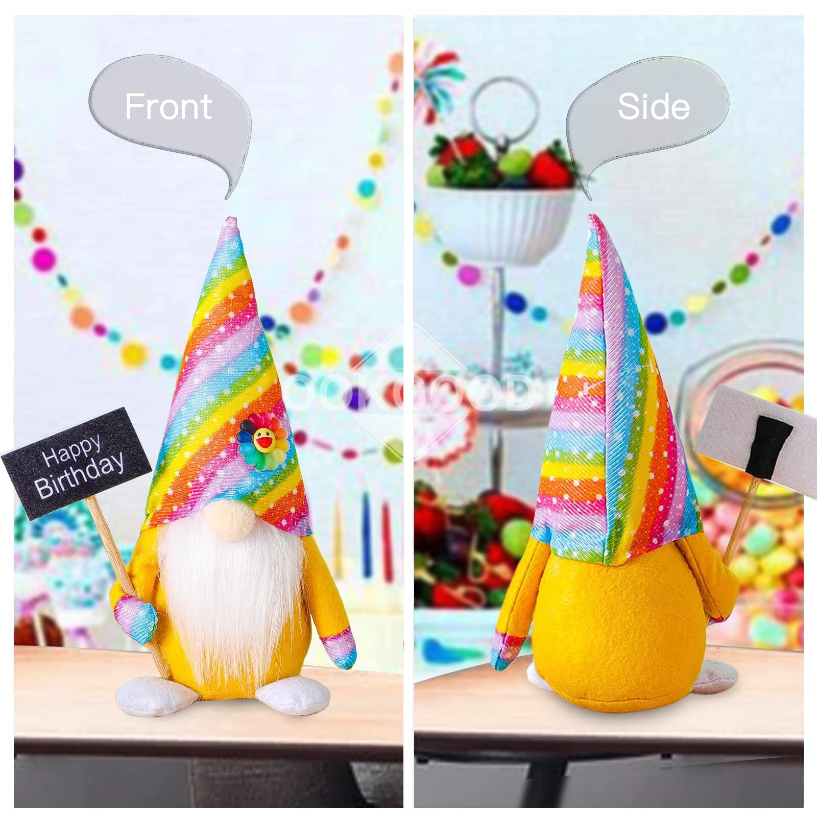 Happy Birthday - Lovely Rainbow Hat Gnome Couple