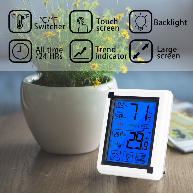Digital Hygrometer Indoor Thermometer Humidity Gauge Indicator Monitor With Jumbo Touchscreen Backlight