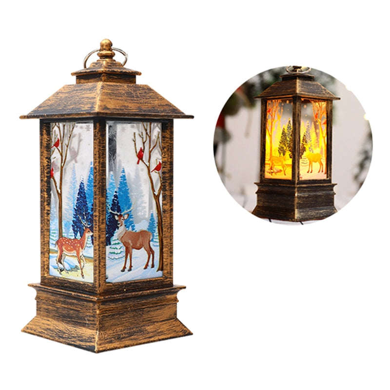 Christmas Vintage Lighted Lantern Cartoon Pattern Candle Lamp