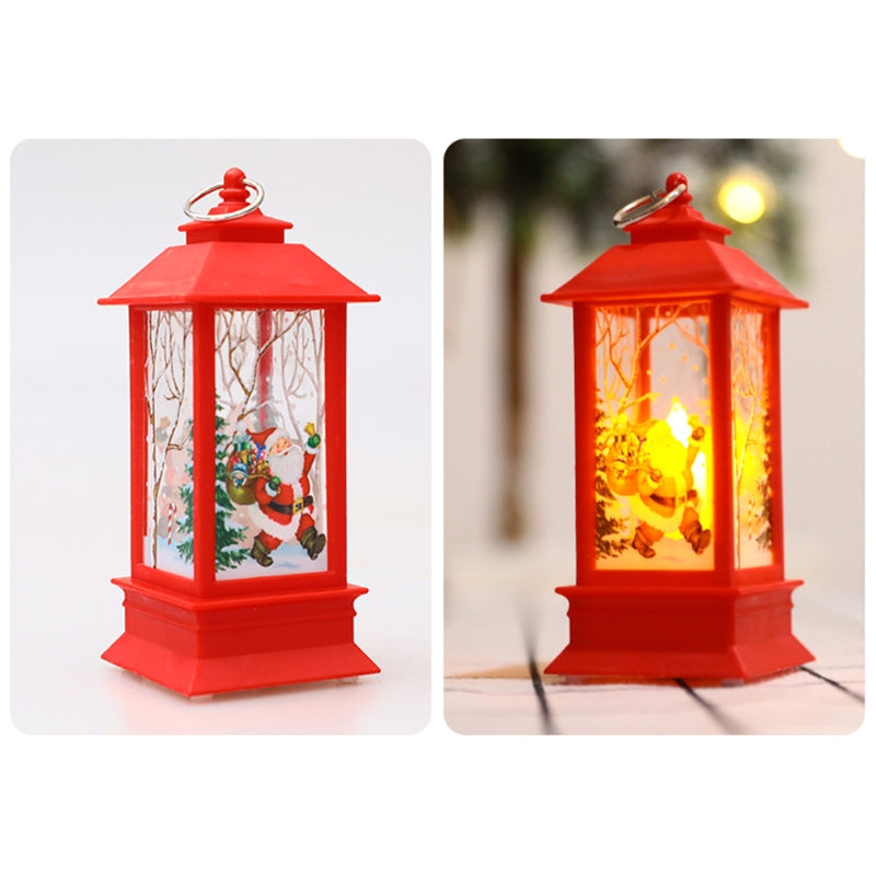 Christmas Vintage Lighted Lantern Cartoon Pattern Candle Lamp