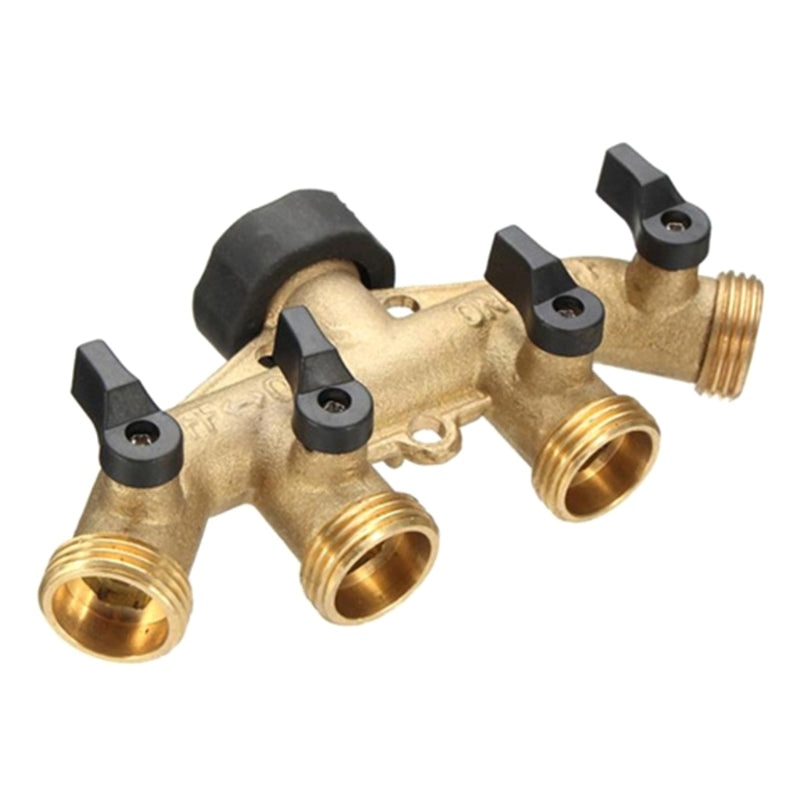 Brass Valve With 4-way Divider For Garden Hose Faucet Dispenser 3/4