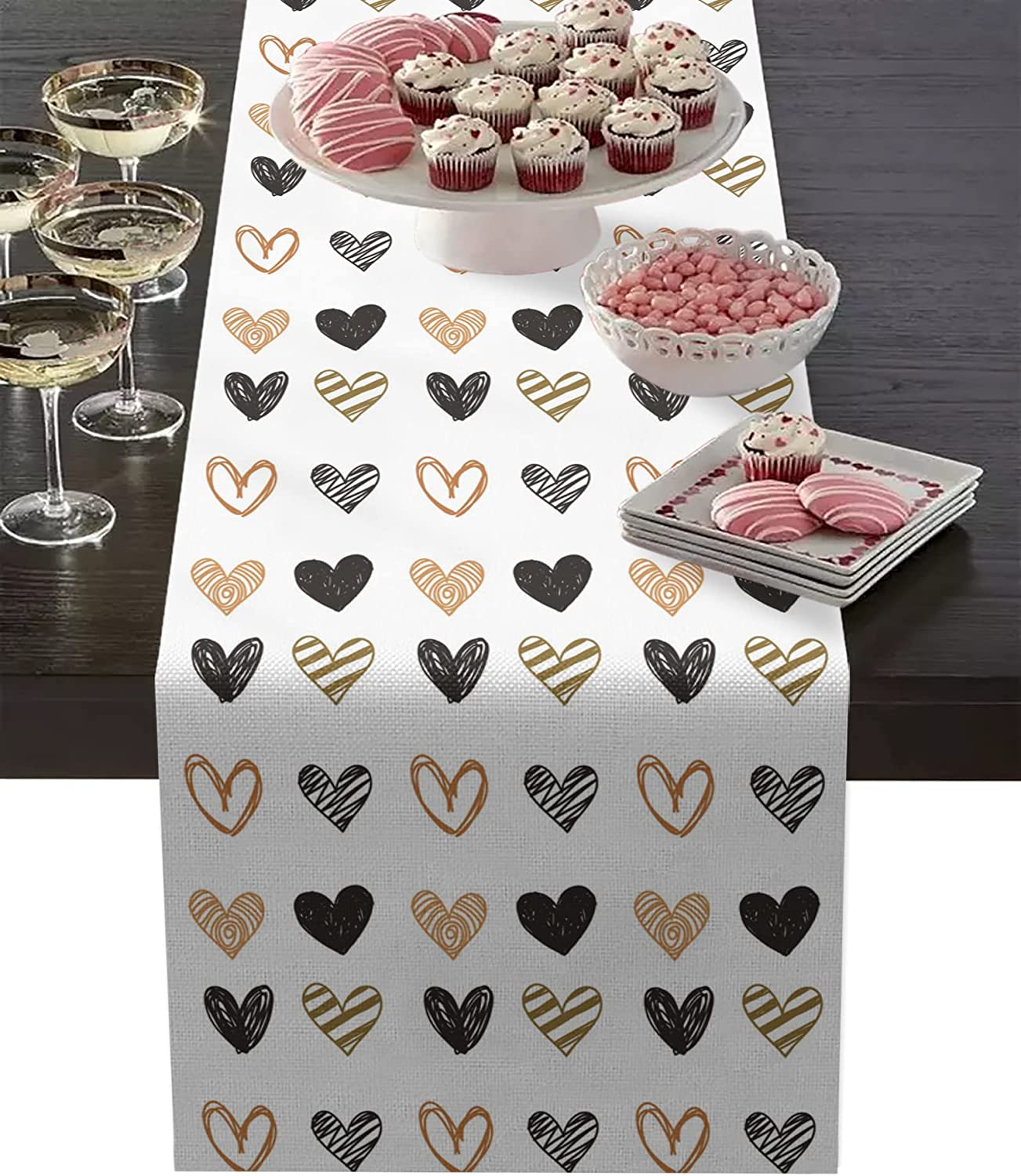 Simple Heart Shapes - Love Heart Table Runner For Valentine's Day