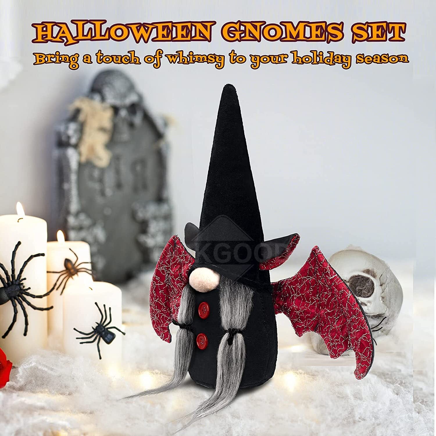Halloween Plush Gnome Couple With Bat Wings