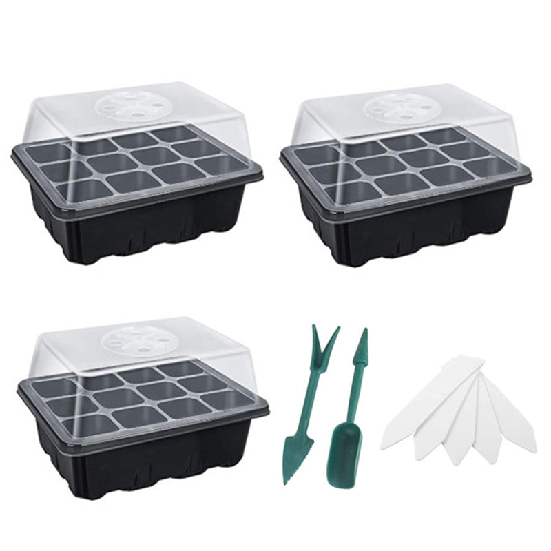 Seed Growth Box Seed Trays With Lids 12 Holes 3 Pack Propagator With Adjustable