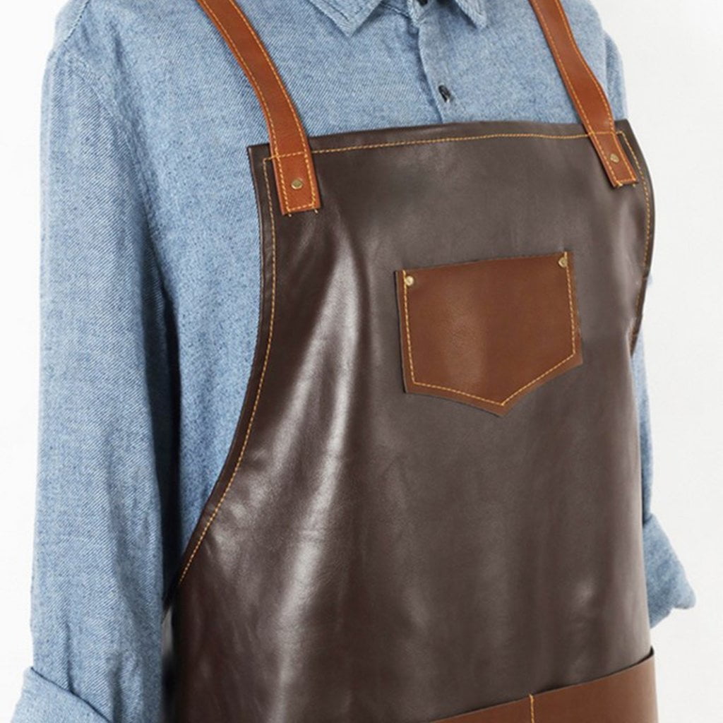 Leather PU Cook Apron Barista Bartender Chef Hairdressing Apron