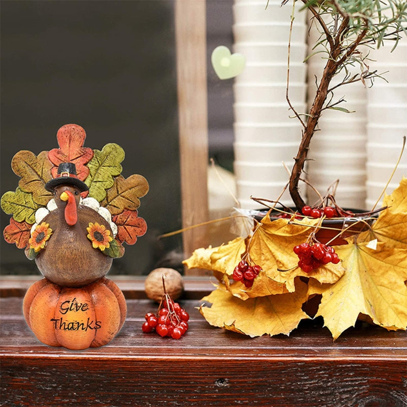 Fall Thanksgiving Pumpkin Resin Turkey Statues Table Decoration