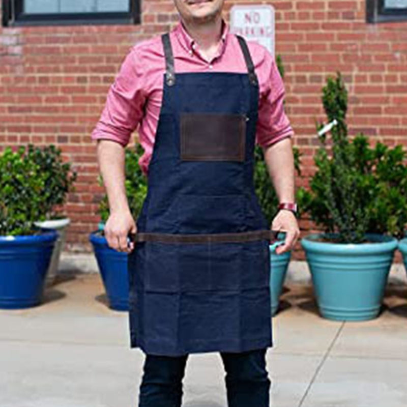 Canvas Apron With Leather Pockets And Adjustable Straps