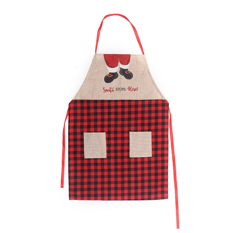 Christmas Apron Adjustable Grid Aprons With Double Pockets For Christmas Party