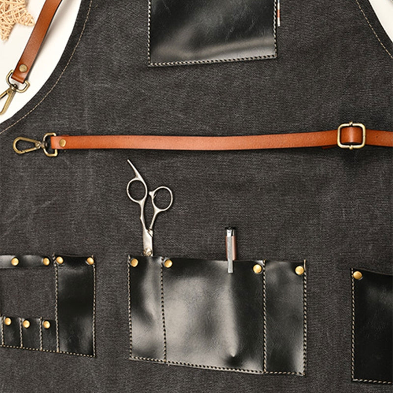 Leather Strap Adjustable Apron With Pockets For Men Women Heavy Duty Woodworking
