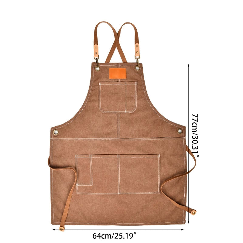 Cross Back Canvas Apron With Pockets Waterproof For Kitchen Cooking